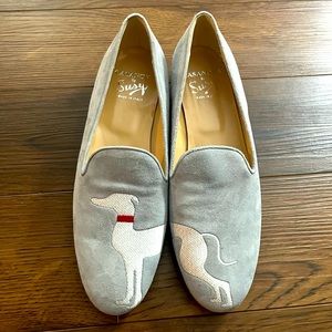 Susy Italian Gray Suede Loafers Greyhound Dog Design 41